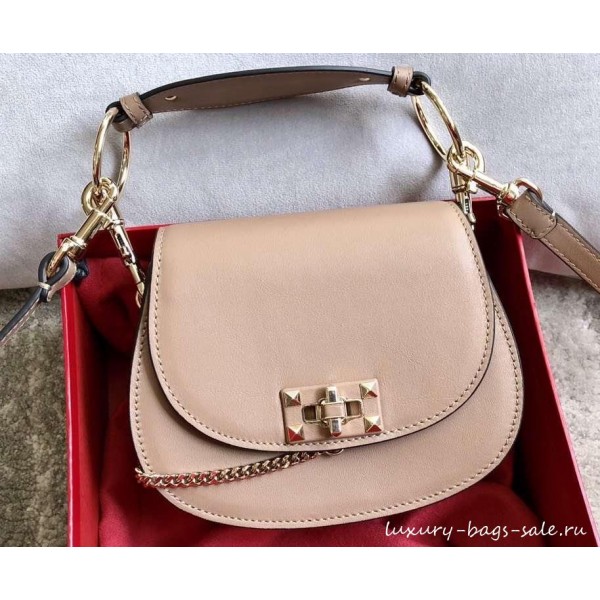 Valentino Leather Vintage Saddle Bag 0034 Nude 2019