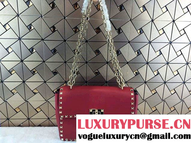 Valentino Rockstud Chain Flap Shoulder Bag HWB00551 Red 2014