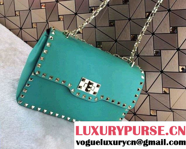 Valentino Rockstud Chain Flap Shoulder Bag HWB00551 Green 2014