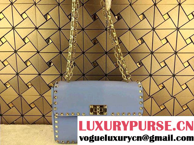 Valentino Rockstud Chain Flap Shoulder Bag HWB00551 Baby Blue 2014