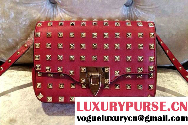 Valentino Smooth Leather Mini All Over Rockstud Crossbody Bag Red