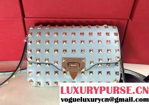 Valentino Smooth Leather Mini All Over Rockstud Crossbody Bag Turquoise