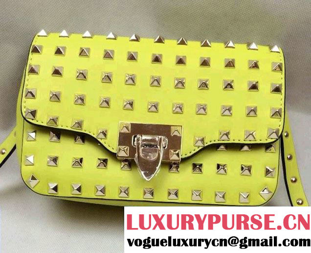 Valentino Smooth Leather Mini All Over Rockstud Crossbody Bag Yellow