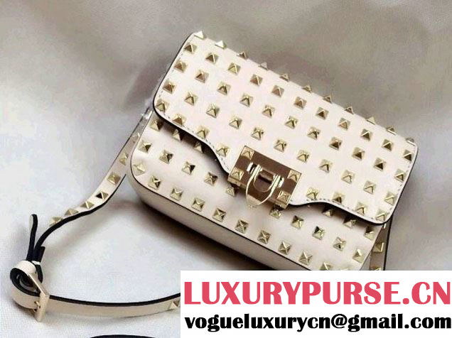 Valentino Smooth Leather Mini All Over Rockstud Crossbody Bag White