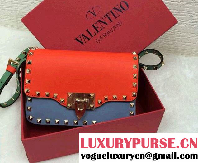 Valentino Colorblock Rockstud Leather Crossbody Bag Orange Fall 2014