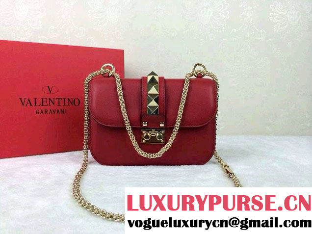 Valentino Rockstud Chain Shoulder Mini Bag Red Golden