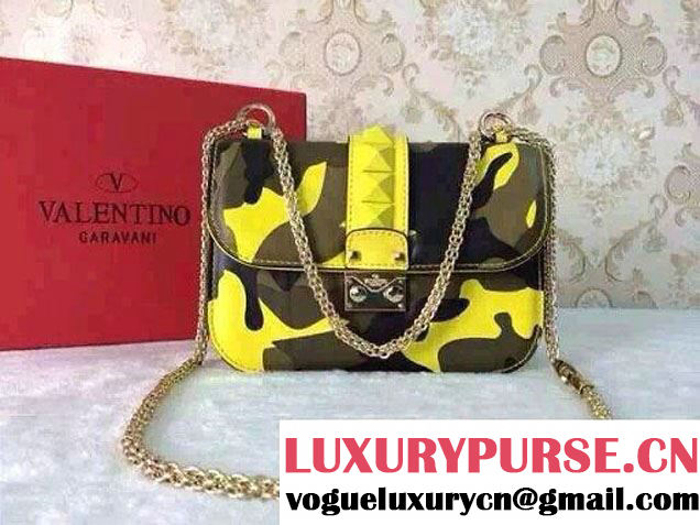 Valentino Rockstud Camouflage Print Flap Shoulder Small Bag Yellow