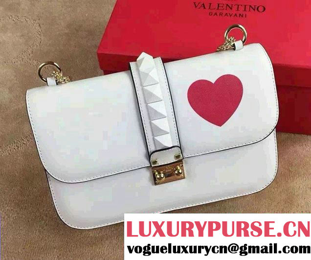 Valentino Red Heart Rockstud Flap Shoulder Large Bag 2015