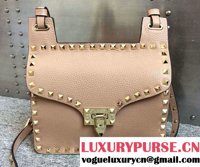 Valentino Grained Leather Rockstud Round Flap Shoulder Bag Nude Pink 2015/2016