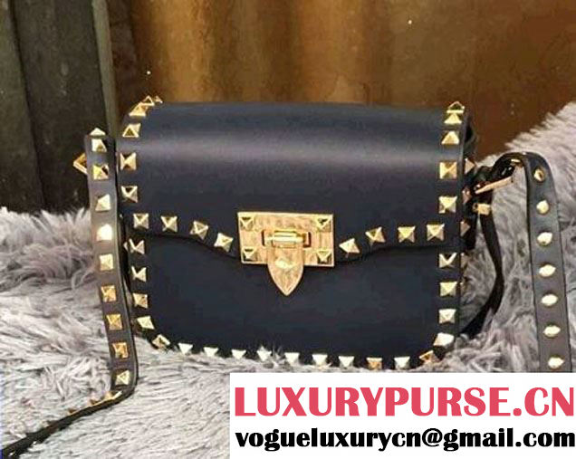 Valentino Rockstud Round Flap Shoulder Small Bag Dark Blue 2015/2016