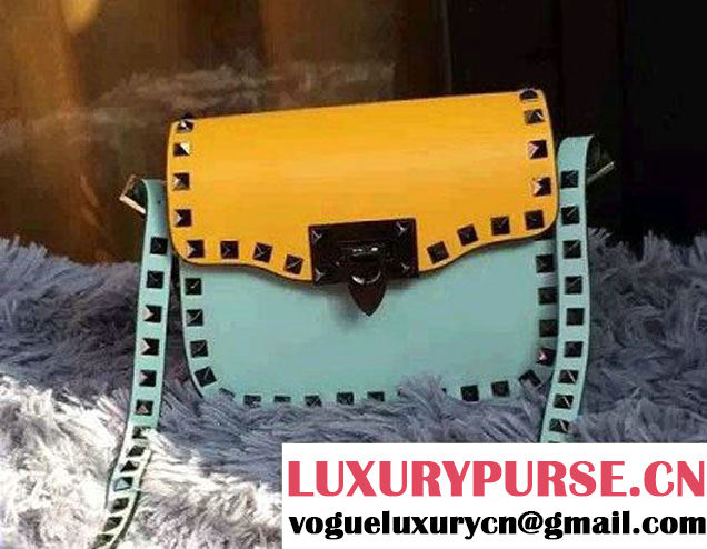 Valentino Rockstud Round Flap Shoulder Small Bag Yellow/Cyan 2015/2016