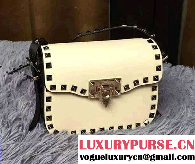 Valentino Rockstud Round Flap Shoulder Small Bag White/Black 2015/2016