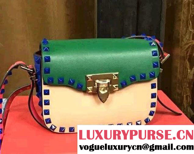 Valentino Rockstud Round Flap Shoulder Small Bag Green/Apricot 2015/2016