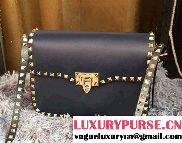 Valentino Rockstud Round Flap Shoulder Large Bag Dark Blue 2015/2016