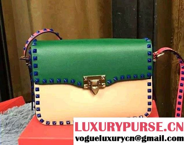 Valentino Rockstud Round Flap Shoulder Large Bag Green/Apricot 2015/2016