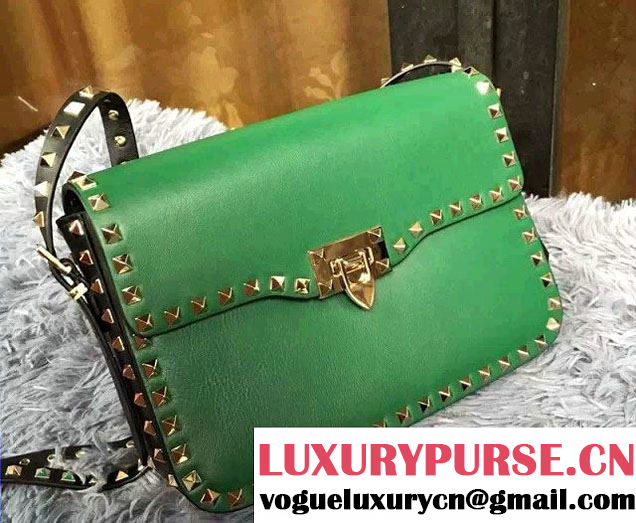 Valentino Rockstud Round Flap Shoulder Large Bag Green/Black 2015/2016