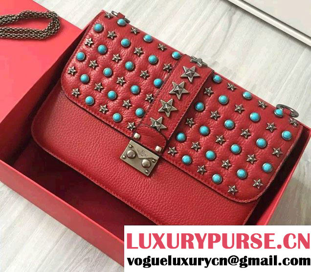 Valentino Starstudded Chain Shoulder Large Bag Red 2016