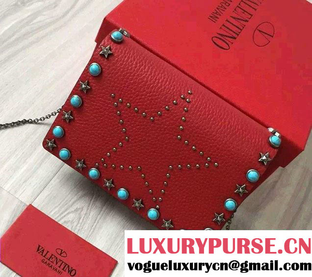 Valentino Starstudded Chain Shoulder Mini Bag Red 2016