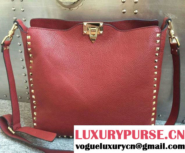 Valentino Grained Leather Rockstud Messenger Shoulder Small Bag Red 2016