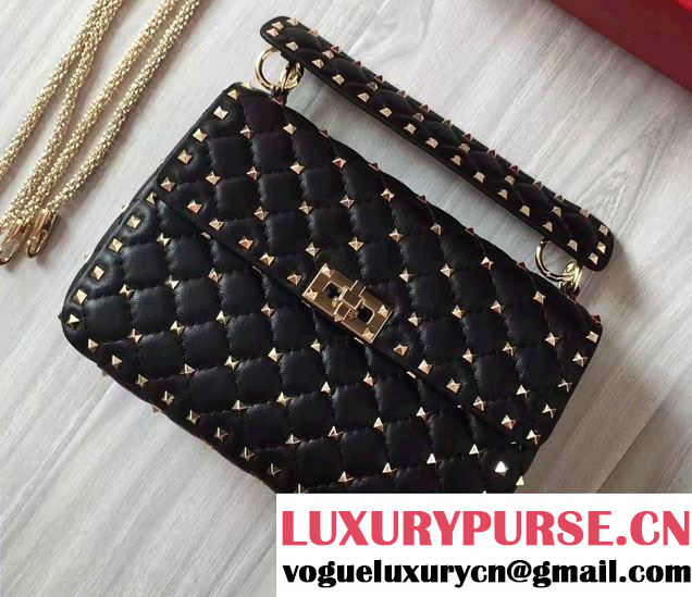 Valentino Rhombus Rockstud Spike Medium Chain Shoulder Bag Black 2016