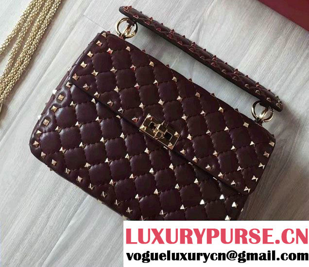 Valentino Rhombus Rockstud Spike Medium Chain Shoulder Bag Burgundy 2016