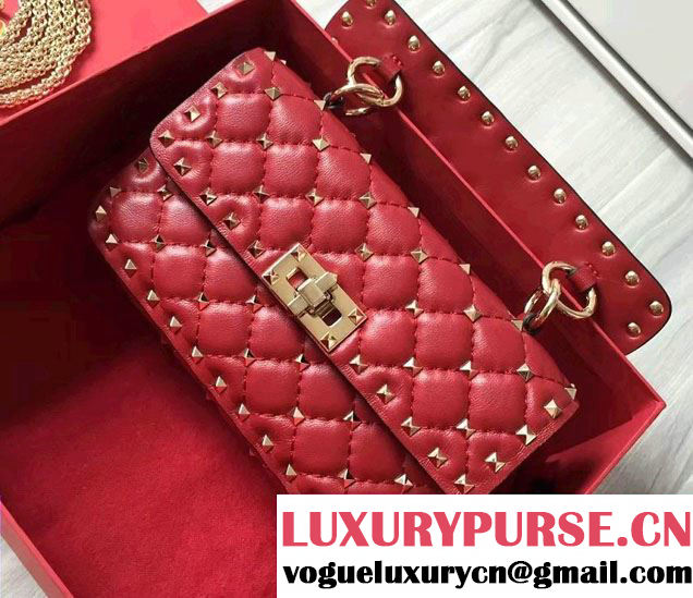 Valentino Rhombus Rockstud Spike Small Chain Shoulder Bag Red 2016