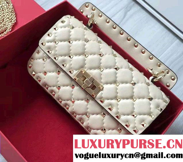 Valentino Rhombus Rockstud Spike Small Chain Shoulder Bag White 2016