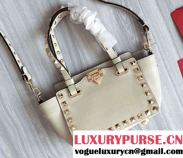 Valentino Rockstud Micro Shoulder Tote Bag White 2016