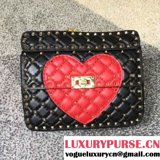 Valentino Rockstud Medium Spike Bag With Heart Black/Red - Spring 2018 (B178-7112527 )