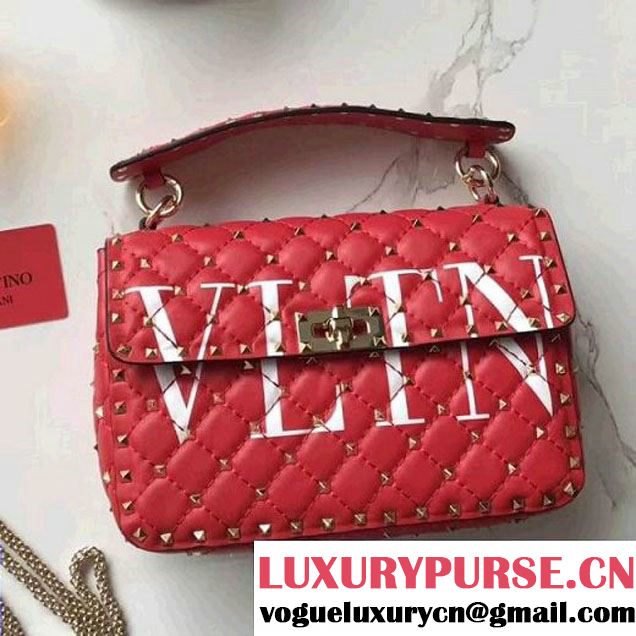 Valentino Printed Rockstud Medium Spike Bag Red - Spring 2018 (B178-7112525 )