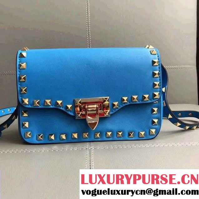 Valentino Calfskin Rockstud Cross Body Bag Blue (JD-8022611 )