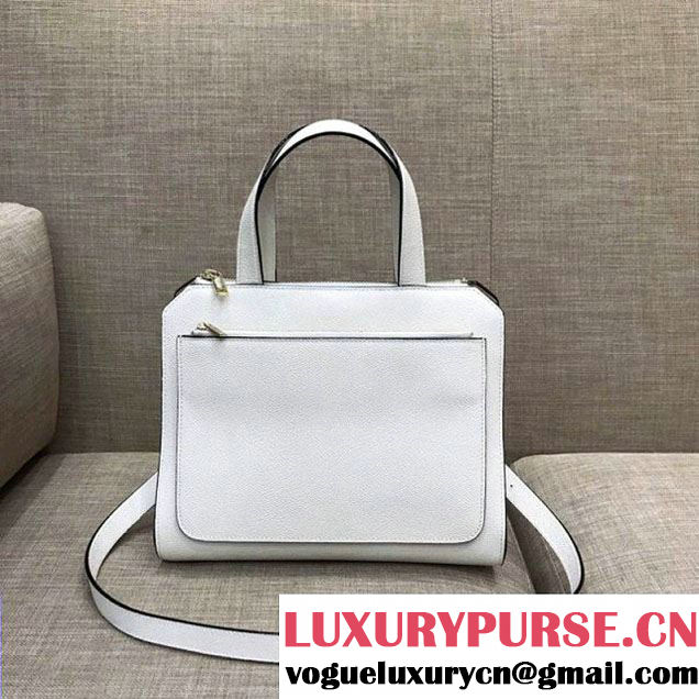 Valextra Passepartout Media Top Handle Bag in Grained Calfskin White 2018 (1A021-7120619 )