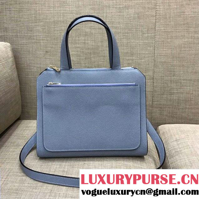 Valextra Passepartout Media Top Handle Bag in Grained Calfskin Light Blue 2018 (1A021-7120626 )