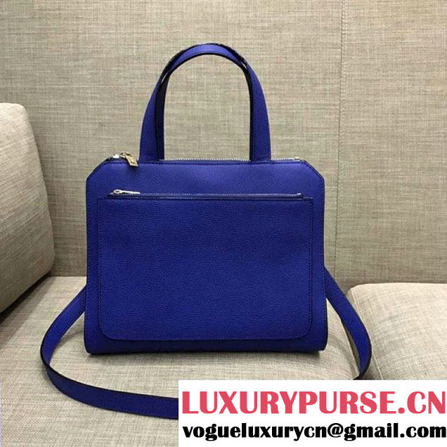 Valextra Passepartout Media Top Handle Bag in Grained Calfskin Royal Blue 2018 (1A021-7120627 )