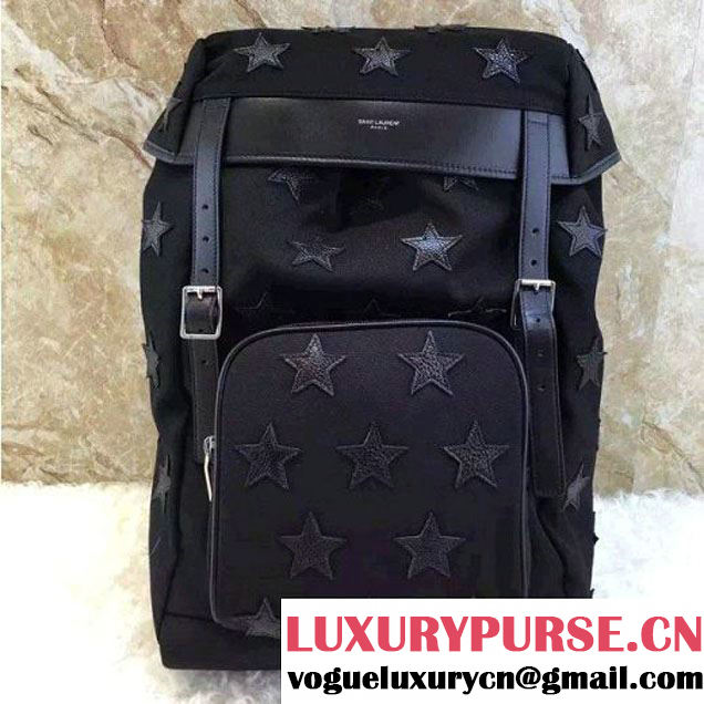 Saint Laurent 342609 Hunting Rucksack Backpack In Black Canvas and Black Grained Leather (1A021-6062224 )