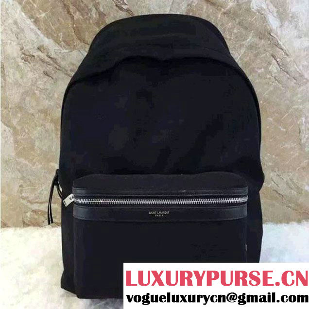 Saint Laurent 437087 City California Backpack In Black Canvas and Black Leather (1A021-6062226 )