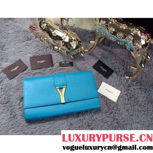 Saint Laurent Classic Y Clutch in Blue Leather (JD-030926 )