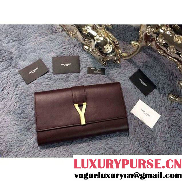 Saint Laurent Classic Y Clutch in Brown Leather (JD-030931 )