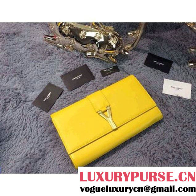 Saint Laurent Classic Y Clutch in Yellow Leather (JD-030934 )