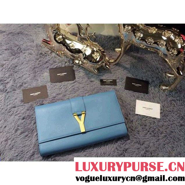 Saint Laurent Classic Y Clutch in Baby Blue Leather (JD-030937 )