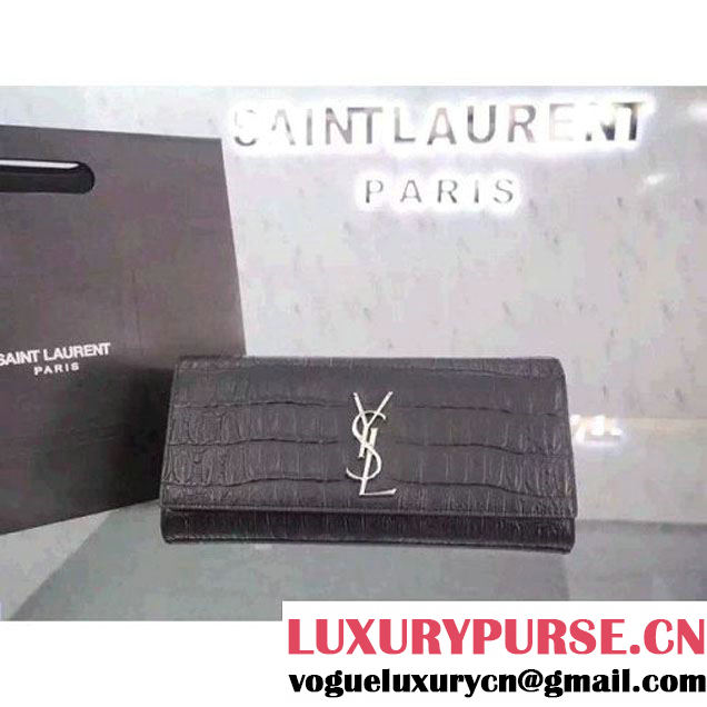 Saint Laurent 326079 Classic Monogram Clutch in Black Crocodile Embossed Leather (JD-052152 )