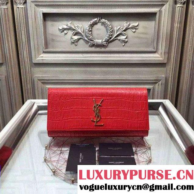 Saint Laurent 326079 Classic Monogram Clutch in Red Crocodile Embossed Leather (1c113-071764 )