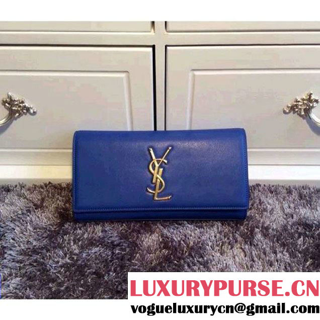 Saint Laurent Classic Monogram Clutch 326079 in Smooth Calfskin Leather Royal Blue (1a061-092631 )