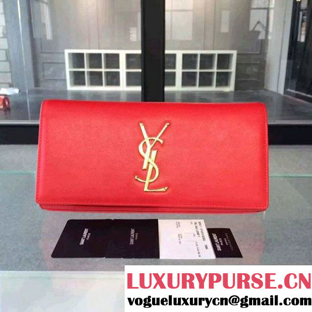 Saint Laurent Classic Monogram Clutch 326079 in Smooth Calfskin Leather Red (1a061-092634 )