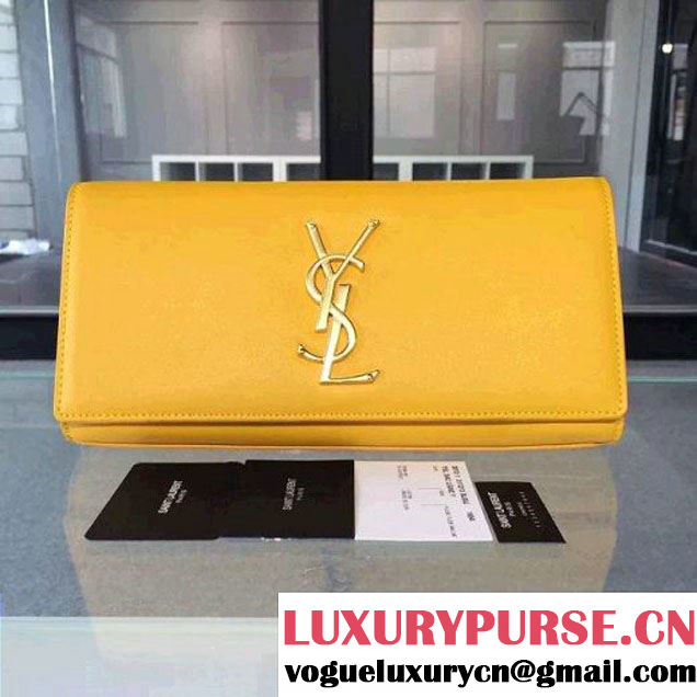 Saint Laurent Classic Monogram Clutch 326079 in Smooth Calfskin Leather Yellow (1a061-092636 )