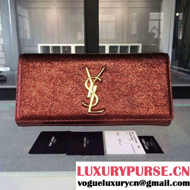 Saint Laurent Classic Monogram Clutch 326079 in Cracks Calfskin Leather Red (1a061-092641 )