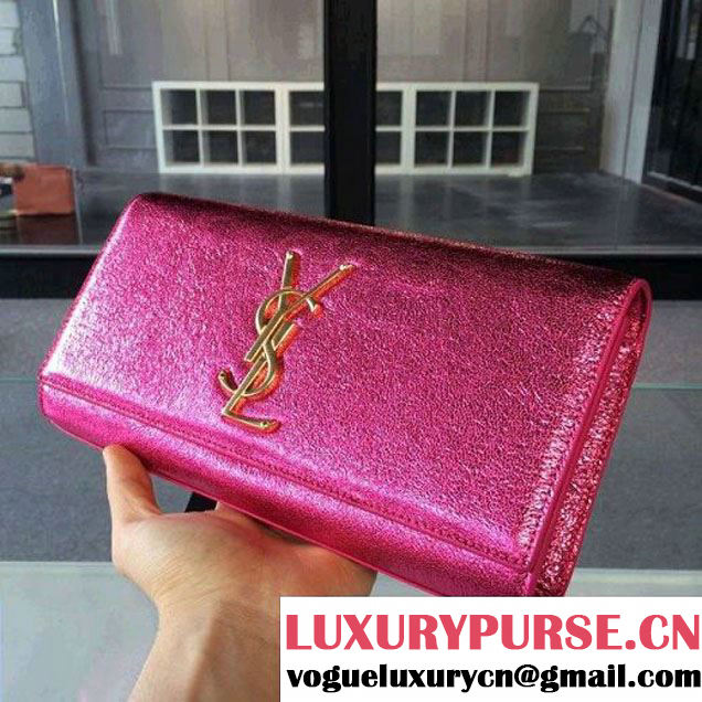 Saint Laurent Classic Monogram Clutch 326079 in Cracks Calfskin Leather Rosy (1a061-092644 )