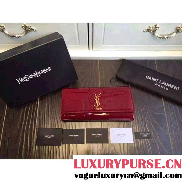 Saint Laurent Classic Monogram Clutch 326079 in Patent Leather Deep Red (1a130-092658 )