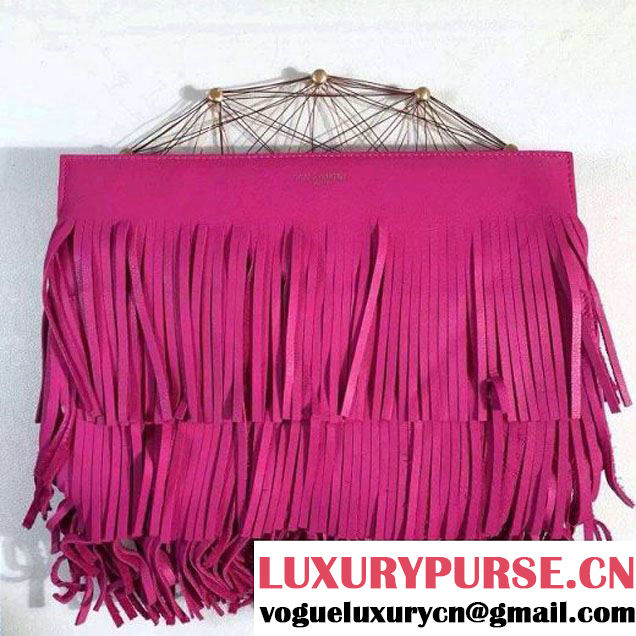 Saint Laurent 348385 Emmanuelle Fringed Pouch Rosy (1A130-110329 )