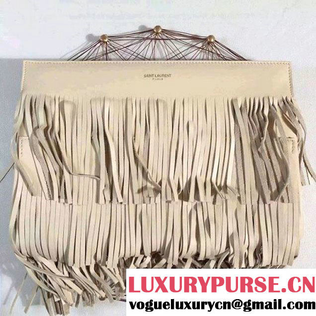 Saint Laurent 348385 Emmanuelle Fringed Pouch Beige (1A130-110330 )